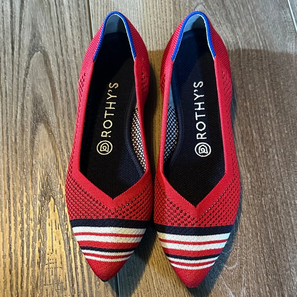 Rothy's Red and Blue Striped Flats - Picture 1 of 4